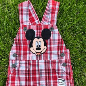 Disney Mickey Mouse Red Plaid Kids Overalls